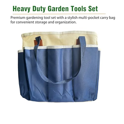 Garden Tool Set, 9-Piece Heavy-Duty Gardening Tool Set with Stylish Tool Bag, Multiple Storage Pockets, Durable Garden and Weeding Tools for Men and Women for Gardening Enthusiasts