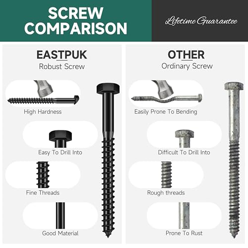 (10Sets) 3/8" x 2" Hex Head Lag Screws & 46Pcs 3/8 Hex Head Lag Bolts Screws Assortment Kit, Heavy Duty Lag Screws with Washers, 304 Stainless Steel, 3/8 Bolt for Wood, Fully Thread, Black