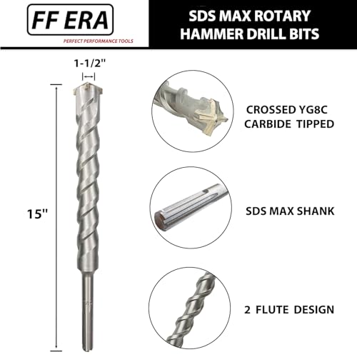 1-1/2 Inch x 15 Inch SDS MAX Rotary Hammer Drill Bit – U-Flute - Masonry Drill Bits with Carbide Tipped for Brick, Stone, Concrete – SDS MAX Divers ONLY (1-1/2''x15'') 1-1/2''x15''