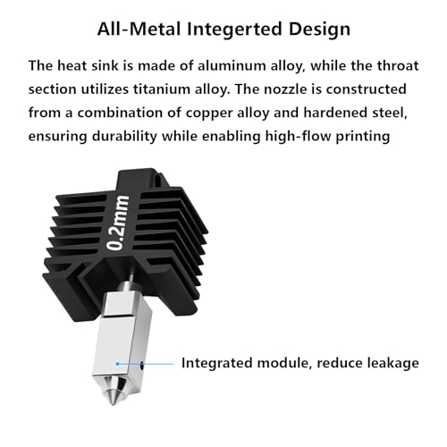 P1P P1S 0.2mm Hardened Steel Hotend, All-Metal Integerted Desige Hot End 320℃ High Temperature Print Head Nozzle Replacement for Bambu Lab X1/X1C/P1S /P1P 3D Printer