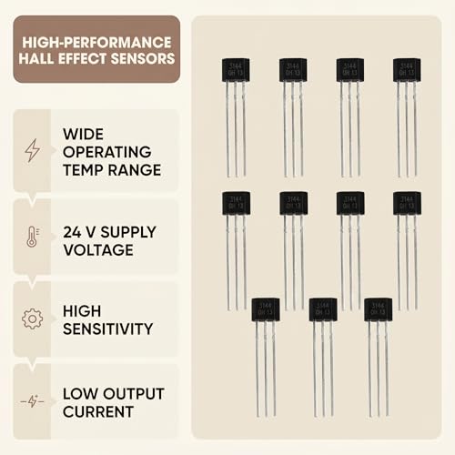 Ejoyous Pack of 10 Linear Hall Effect Sensors, A3144 3144E OH3144E Magnetic Detector 3-Pin Sensitive Switch Switches TO-92UA 3pin SIP