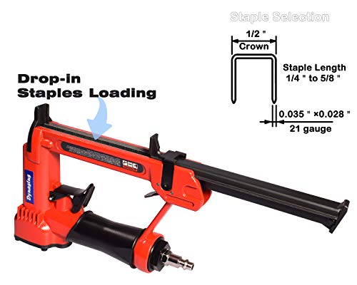 Pneumatic Upholstery Staple Gun, 21 Gauge 1/2" Wide Crown Air Stapler Kit, by 1/4-Inch to 5/8-Inch, 1/4-Inch to 5/8-Inch, with 3000 Staples