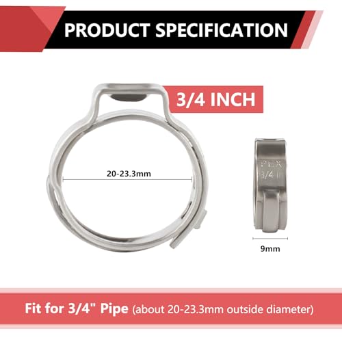 100 piece EFIELD 3/4-inch Pex Crimp Cinch Clamp Rings SS-3/4 Pack 100