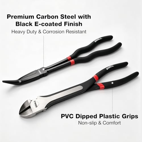 SHALL 5-Piece 11-Inch Long Reach Needle-Nose Pliers Set with Storage Pouch