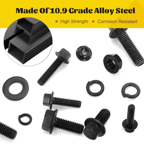 164PCS Metric M8 Flange Head Bolts Assortment Kit & 288PCS M6 M8 M10 Flange Head Bolts Assortment Kit with Nuts, Washers, 10.9 Black Zinc Galvanized
