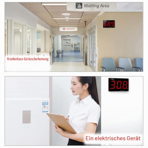 Dezibel Meter 30 dB - 130 dB Sound Level Meter for Wall Hanging with Backlight, dB Meter with Large Screen Alarm for Public Areas / Restaurants / Classrooms