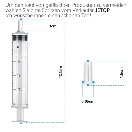 Pack of 20 Syringes, 20 ml, Individually Wrapped Disposable Syringes, Sterile Syringe | Syringes 20 ml with hat syringes without needle for animal feeding, fine dosages, crafts and scientific laboratories