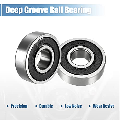 sourcing map 6201-2RS Ball Bearing 12mm x 32mm x 10mm Double Sealed 180201