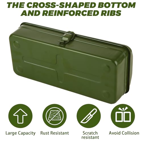 JMIATRY 14.5IN Green Small Tool Box Metal Mini Tool Box with Locking Latch 14 inch