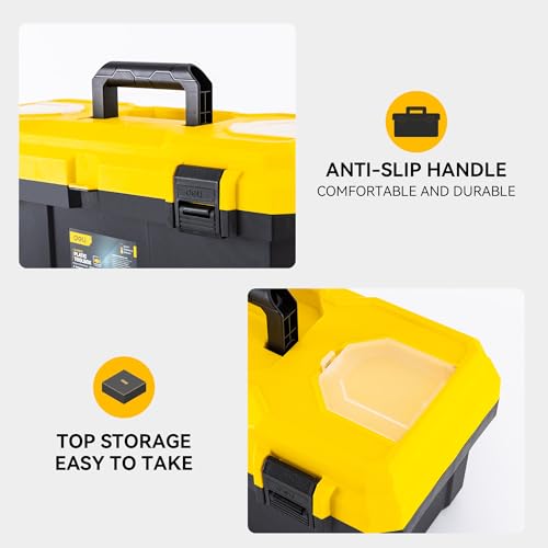 16 Inch Tool Box with Lock, 2-Layer Heavy-Duty Organizer with Removable Tray, Liftable Lid for Small Parts, 25lb Capacity & Carry Handle for Tools, Camping, Medical Supply Storage 16”