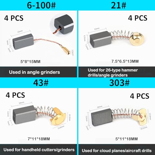 40 Pieces Power Tool Carbon Brushes Replacement Set - 10 Sizes Universal Motor Carbon Brushes for Hammer Drill, Drill Bit Angle Grinder