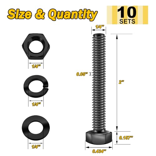 Mywish (10 Sets) 1/4-20 x 2 Hex Head Stainless Steel Bolts and Nuts & 355PCS 1/4-20 Bolt, SAE Hex Head Nuts and Bolt Assortment Kit, 5/16-18 Bolt, 3/8-16 Bolts, Black Oxide 18-8 304 Stainless Steel