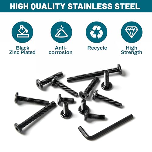 61Pcs M8 Flat Head Hex Socket Cap Screws Assortment Kit, M8x 10mm/12mm/20mm/25mm/30mm/35mm/40mm/50mm/60mm Socket Cap Bolts,304 Stainless Steel 18-8, Full Thread, Black Oxide with Hex Spanner