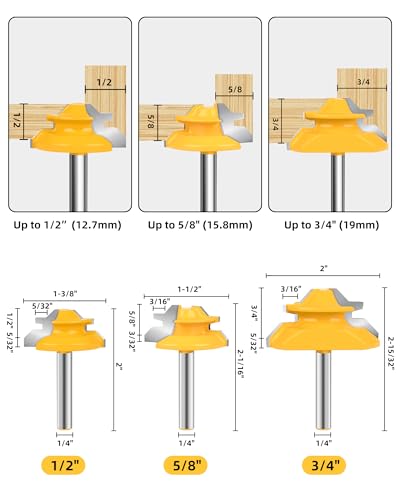 Router Bits, Allmake 3pcs Lock Miter Router Bits 1/4 Shank and 1/2 Shank, 45 Degree Locking Miter Joint Router Bit Set for Woodworking Cabinetry Drawers Shadow Boxes