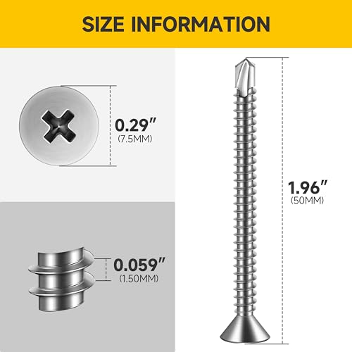 Mywish 430PCS Self Tapping Screws for Metal Assortment Kit & (150Pcs) #8 x 2 Self Tapping Screws, Tek Self Drilling Mouting Screw for Metal Plastic Wood, Fast Tapping, 410 Stainless Steel