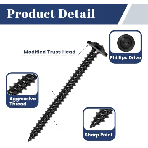 #8 x 3/4" Black Truss Head Self Tapping Wood Screws, 500 PCS #8 x 3/4"