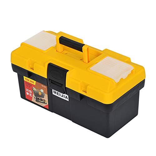 MEIJIA Portable Tool Storage Box, Organizers With Detachable Tray And Top Cover Storage Available,Black And Yellow(14.5") 14.5"