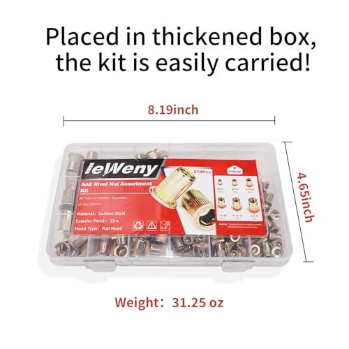 SAE Stainless Steel & Carbon Steel Rivet Nuts Assortment Kit, 6 Sizes and 494Pcs Rivnut Sets for Automotive and Sheet Metal