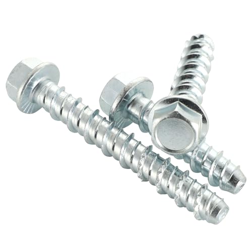 3/8" x 2-1/2" Concrete Screws, Zinc Plated Large Diameter Concrete Screw for Anchoring to Masonry, Concrete, Brick or Block, 25 PCS (Including One Socket Wrench) 3/8" x 2-1/2"