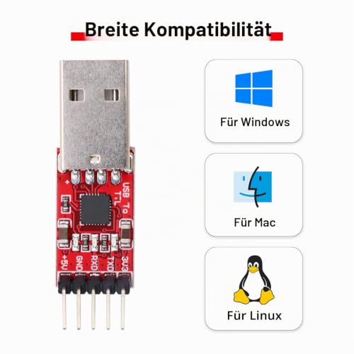 CP2102 HW-598 USB to TTL Serial Converter Module UART USB TTL Adapter Converter for 3.3 V and 5 V with Jumper Cable Pack of 2