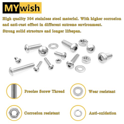 Mywish 244Pcs M5 304 Stainless Stee Metric Screw Assortment & 900Pcs M3 M4 M5 M6 Metric Screw Assortment Kit, Button Head Socket Cap Metric Screws Bolts
