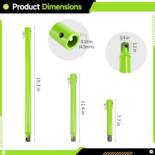 3 Pcs Auger Extension Drill Bits Set, 3/4" Shaft, Green, 7.7/11.4/19.3 in