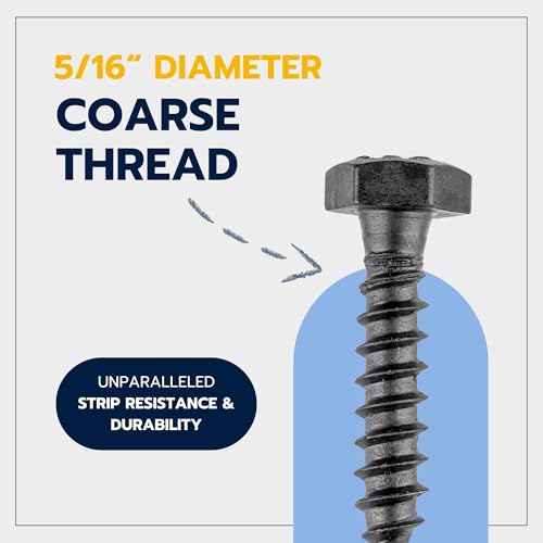 5/16 x 1-1/2 (50 Pack) Lag Screw Kit, 50 Screws and 50 Washers, Ceramic Black Ruspert Coating for Exterior Use, Meets ASTM A307 and ASME B18.2.1, Industrial/Commerical Grade by Makers Bolt 5/16 x 1-1/2