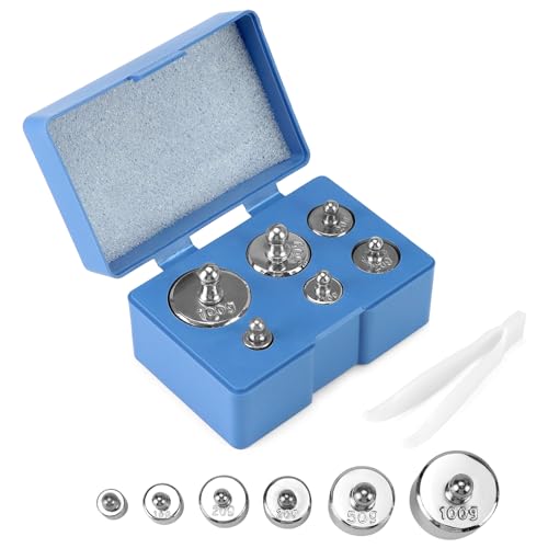 QWORK 14-Piece Calibration Weights Set 10 mg - 100 g for Laboratory and Jewellery, Includes Tweezers and Storage Box