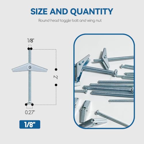 1/8X2-Inch Toggle Bolt for Hanging Heavy Items on Drywall (100 Pack) 1/8x2inch-100pcs