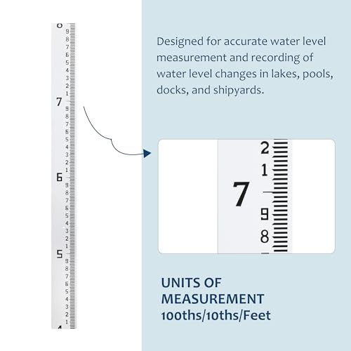 Depth Gauge, Water Level Gauge (Hundredths, Tenths, Teet), Heavy-Duty Ruler-Style Water Level Indicator, All-Weather Water Level Tool, Rust-Resistant, with Pre-Drilled Holes (4-8 Feet) 4-8 Feet