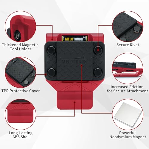 MELOTOUGH Small Tool Backpack for Men 30 Multi-Storage Pockets Heavy Duty Tool Bag Backpack, Magnetic Tool Holder, N48 Strong Magnetic Belt Clip (Red)