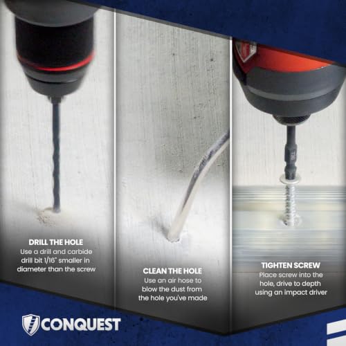 Conquest T-30 Flat Head Concrete Screws with Drill Bit 1/4” x 3-1/4” 1/4" x 3-1/4"