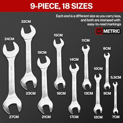 BILITOOLS Super-Thin Open End Wrench Set, Metric Slim Flat Wrenches Set