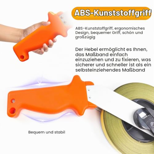50M Steel Tape Measure with Ergonomic Handle | Langes 50-m-Stahlband mit gut greifbarem Gehäuse für Streckenmessungen auf Baustellen, im Garten und bei Außenarbeiten.