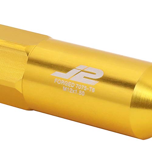 J2 Engineering LN-T7-017-15-GD Gold 7075 Aluminum M12X1.5 20Pcs L: 90mm Spiky Cap Lug Nut w/Socket Adapter