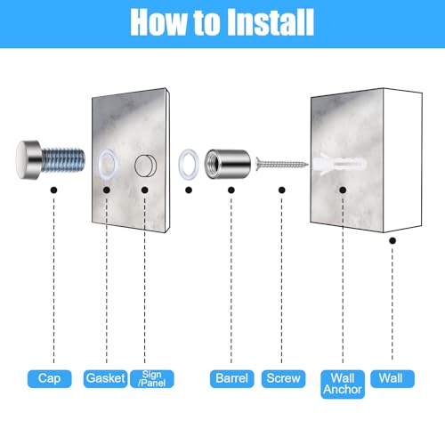 80PCS 1/2 x 3/4 Inch Stainless Steel Standoff Screws, Metal Standoff Pin Wall Mounting Hardware Kit for Acrylic Glass Sign Picture Frame Advertising Display