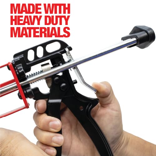 LAUCO Dual Cartridge Epoxy Gun 200 ml – Manual 1:1 and 2:1 Adhesive Applicator for Panel Bonding, Structural Epoxy, Fillers, and Plastic Repair (33093) Red