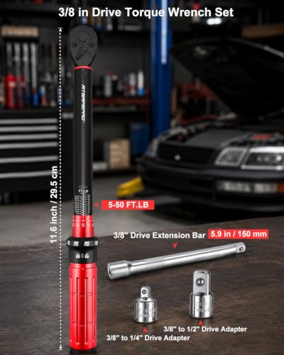 ATsafepro 3/8" Drive Click Torque Wrench 5-50 Ft-lb, +/-3% Accuracy