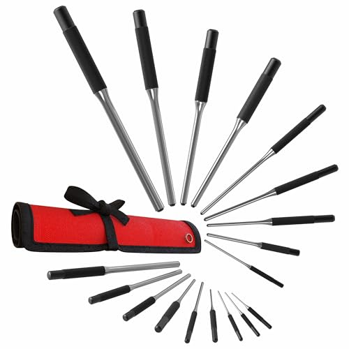 9PCS Roll Pin Punch Set Removing Repair Tools Alloy Steel Mechanics Punch Kit with Tool Pouch, Great for Machinery, Vehicles, Woodwork and Crafts