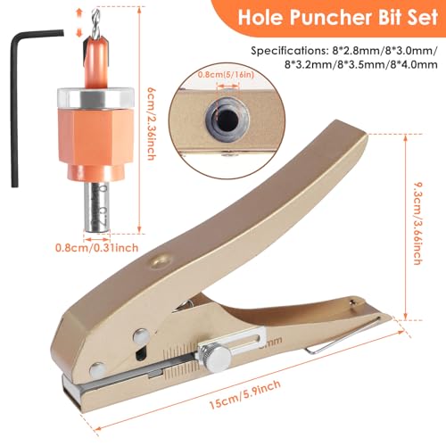 5Pcs Limit Countersink Drill Bit Set with Hole Punch, Deep Adjustable Countersunk Drill Bit Kit, Round Shank Wood Countersink Drill Bit, Edge Banding Punching Tool for Wood PVC (Drill Bit+Plier) Drill Bit+plier