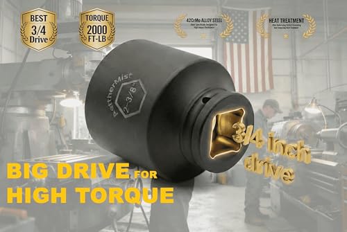 3/4" Drive 2-3/8" Deep Impact Socket Using in Wheel bearing locknuts,CrMo Steel with Heat Treated,Up to 1000 ft-lbs 2-3/8 inch 3/4 inch square-drive