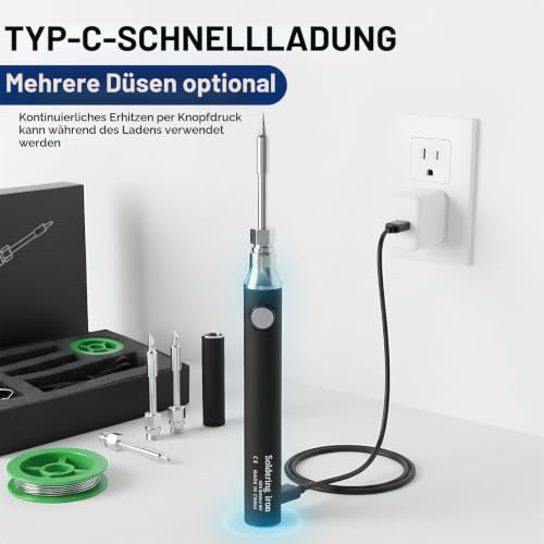USB Wireless Soldering Iron Set - 3 Temperature Levels (330°C - 450℃) Including Safe & Easy for Electronic Repairs (Black), Improved Version