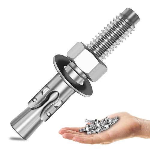 Mywish (10 Sets) 1/4-20x3 Hex Head Stainless Steel Bolts and Nuts with Flat & Lock Washers & 10Pcs 1/4 x 1-3/4 Inch Wedge Anchors, 304 Stainless Steel 18-8, Fully Threaded, 1/4 Heavy Duty Industrial