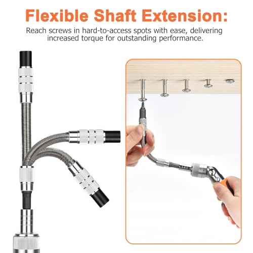 180° Adjustable Ratchet Screwdriver and Wrench Set with Bit Sets, Metric Socket Set with Flexible Shaft Extension, Ratcheting Screwdriver Mechanics Tool Kit for Tight Spaces