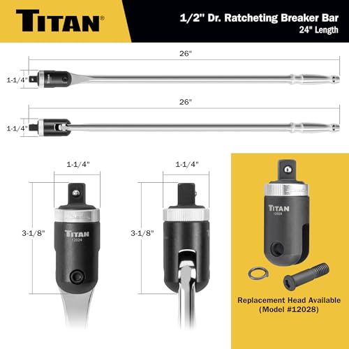 Titan 12024 1/2-Inch Drive x 24-Inch Heavy-Duty Ratcheting Breaker Bar with 180-Degree Swivel Head