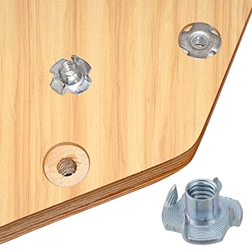 HOZEON 300 PCS 1/4 Inch -20 T-Nuts, 4-Pronged Tee Nut, Zinc-Plated Steel T Blind Nuts for Rock Climbing Holds、 Wood Working