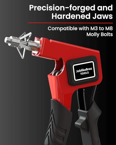 Molly Bolts for Drywall Plaster Walls (0.12"-1.28"), 36PCS in 5 Sizes, Heavy Duty Hollow Wall Anchors with Setting Tool, Holds Up to 55lbs for TV, Curtain Rods, Mirrors, Towel Racks (Red) Red