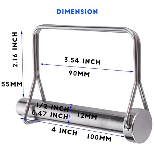 10 PCS Hardware Pin Carbon Steel Heavy Duty Trailer Coupler Pin Sturdy Long Hitch Pins for Towing Cargo, Boat, Car, Truck, Bike 15/32 X 4 (12X100MM) 15/32" X 4"