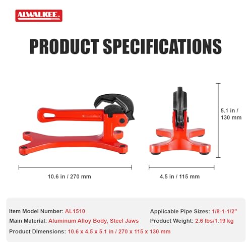 Portable Pipe Vise, Aluminum Pipe Clamp Wrench, 1/8 to 1.5 Inch