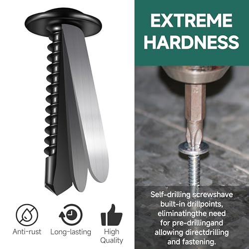100Pcs 10 x 1 Stainless Steel Flat Head Socket Cap Self Drilling Screw & 155Pcs #10 Self Tapping Screws for Metal, Black 410 Stainless Steel Truss Head Sheet Metal Screws, Self Drilling Screws
